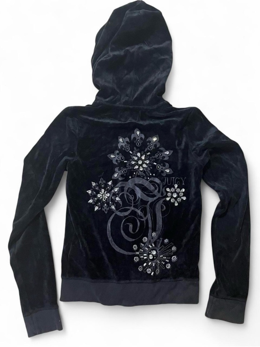 RARE Vintage Juicy Couture Black Velour Embellished Hoodie Jacket